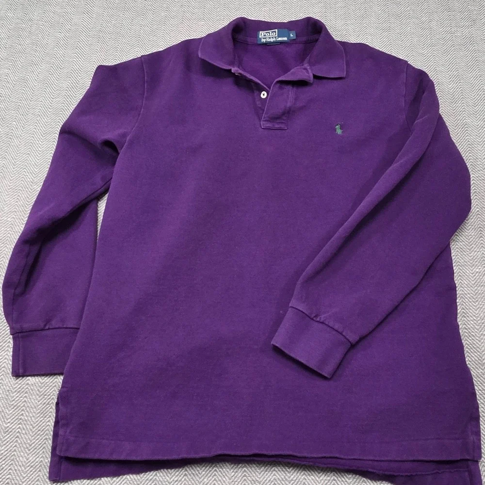 Polo Ralph Lauren Mens Large‎ Purple Long Sleeve Polo Shirt Green Pony Logo